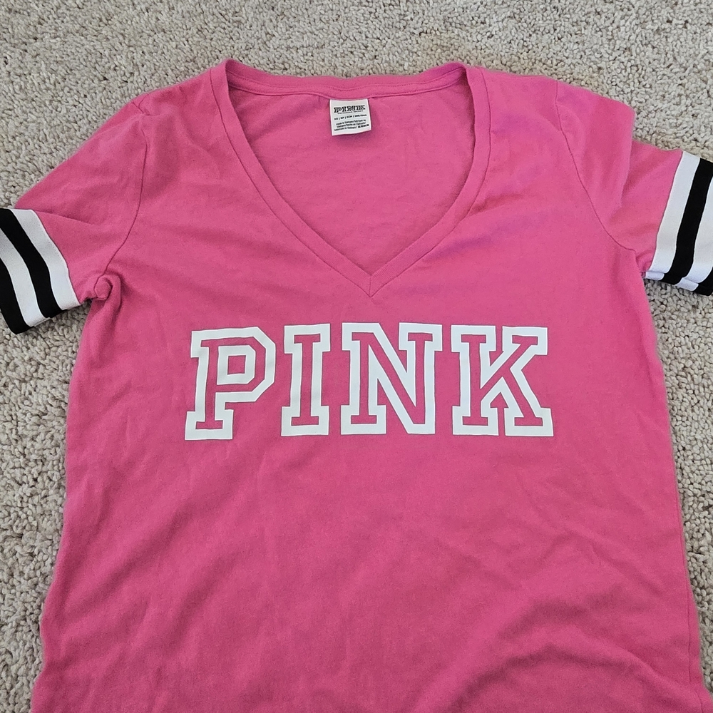 PINK Victoria's Secret Pink and Black Short Sleeve Tee
